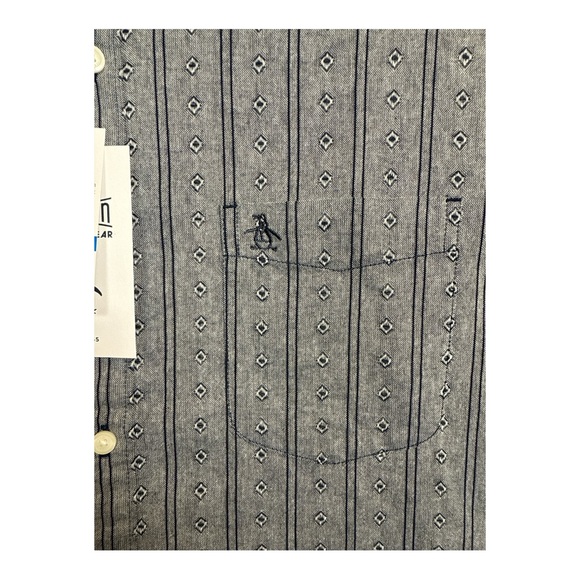 Original Penguin Men's Dobby Geo Shirt Blue Patterned Short Sleeve Shirt Size XL - Picture 4 of 8